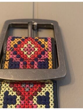 Johnny Was Navy, Red and Pink Embroidered Leather Belt